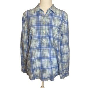 Vineyard Vines 2W2032 Multi Blue Plaid 1/2 Button Popover Top Women’s Size 12